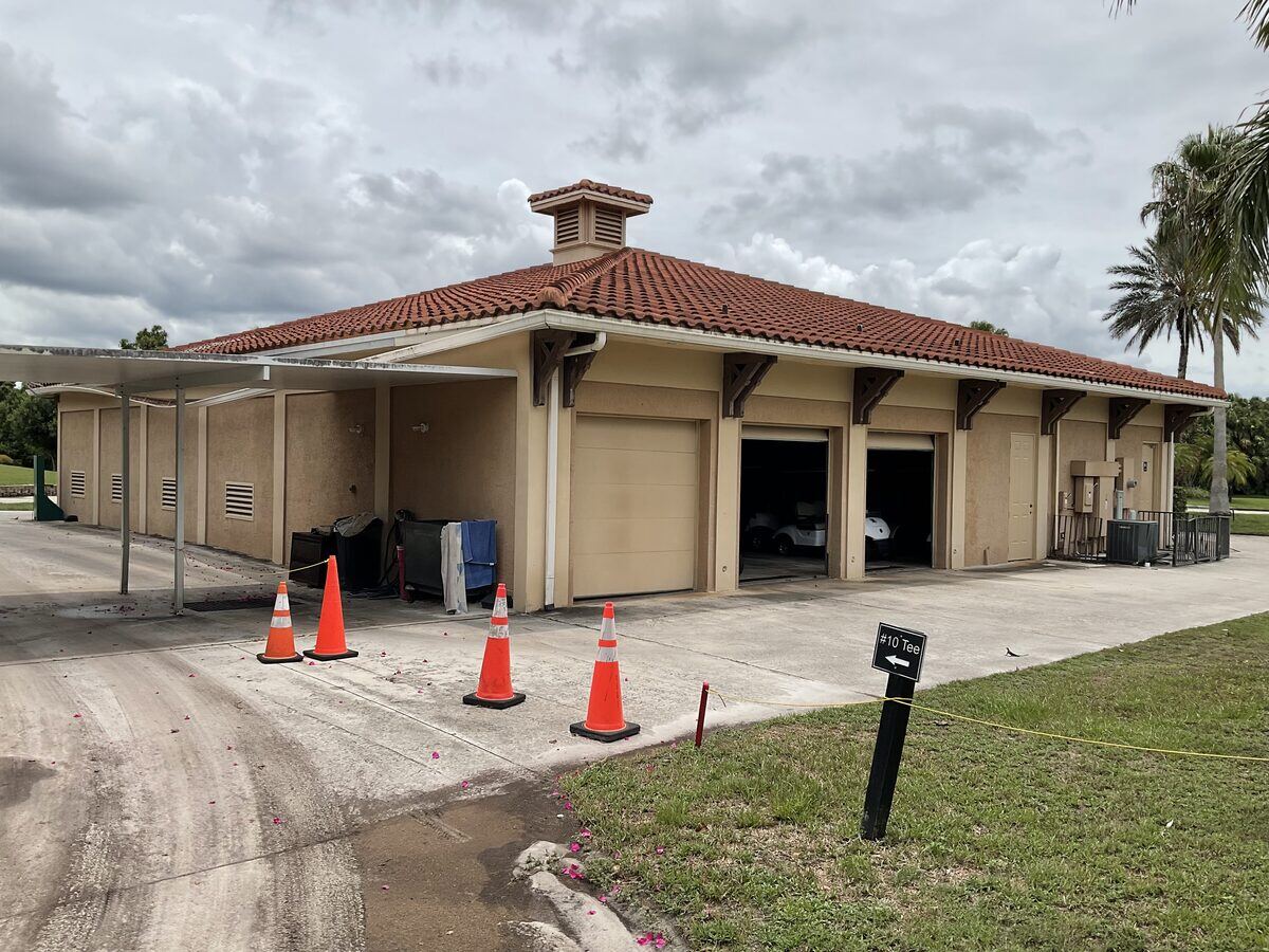 Commercial maintenance building, fresh stucco repaint