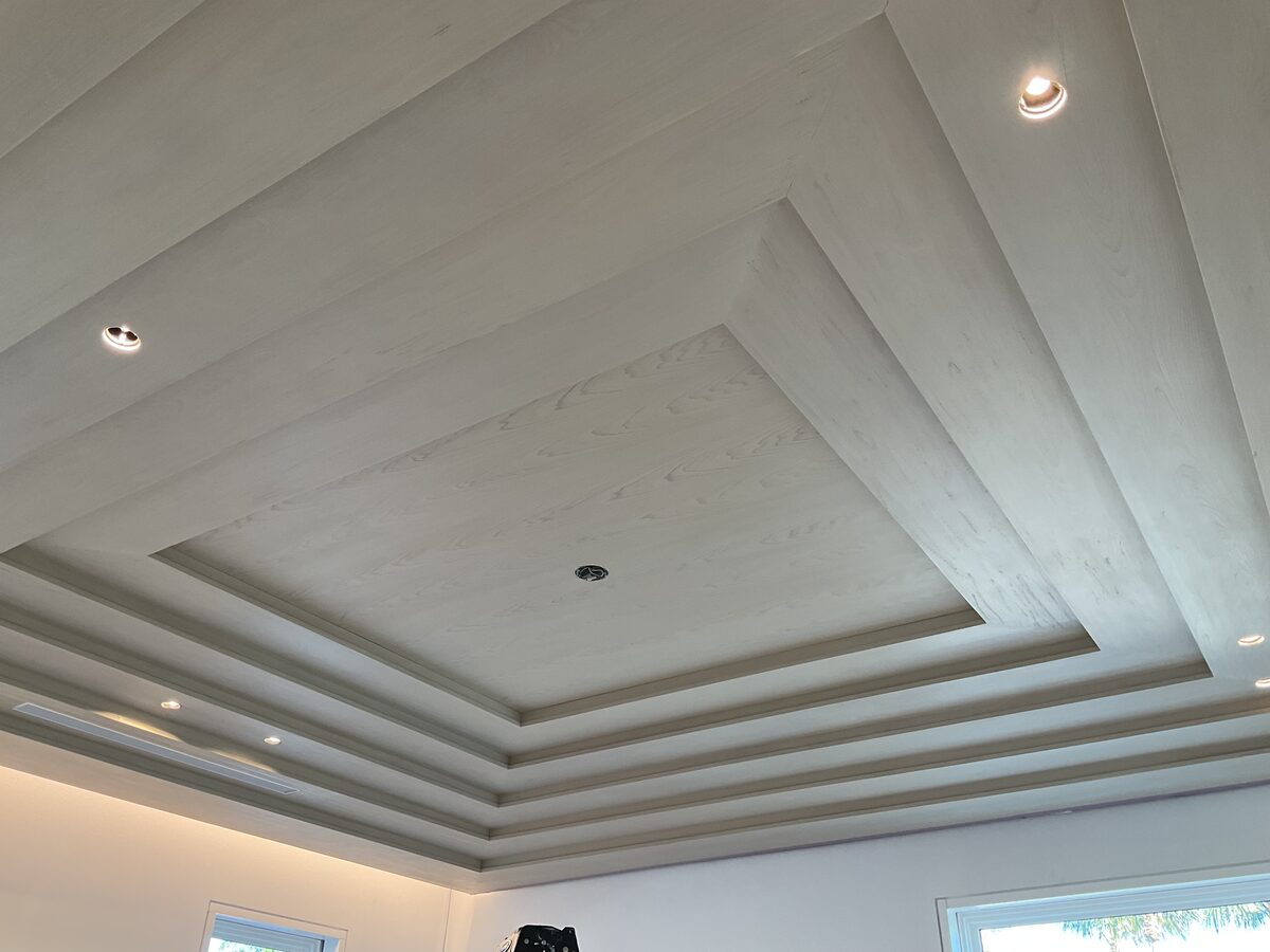 White tray ceiling with smooth finish