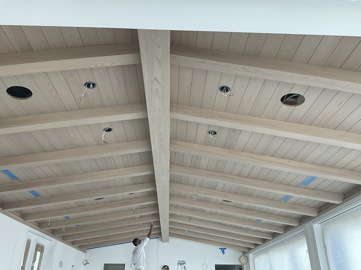 Vaulted beam ceiling, fresh painted finish