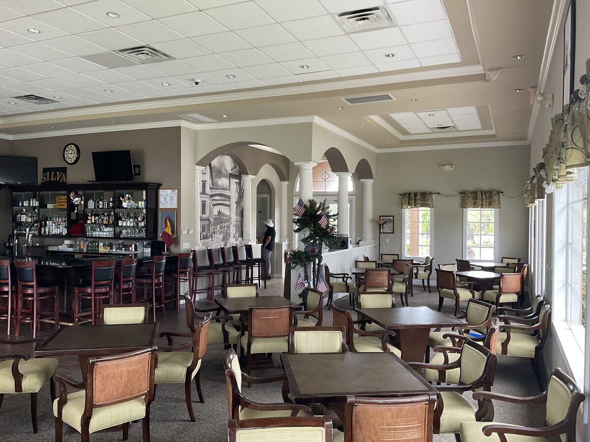 Country club bar and dining room interior