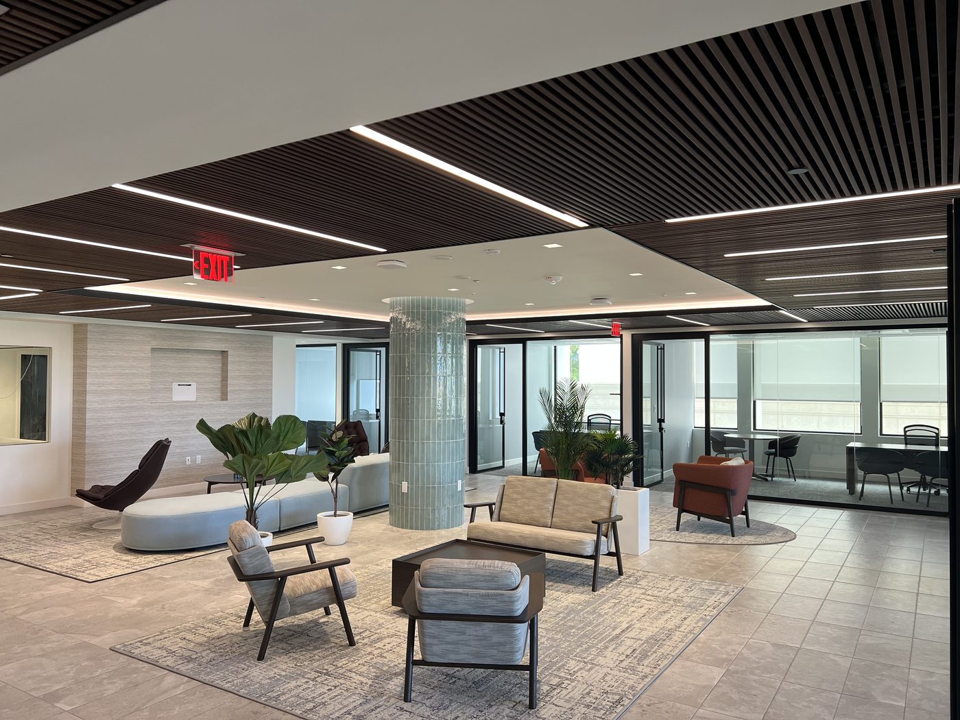 Country club modern lounge interior, custom finish