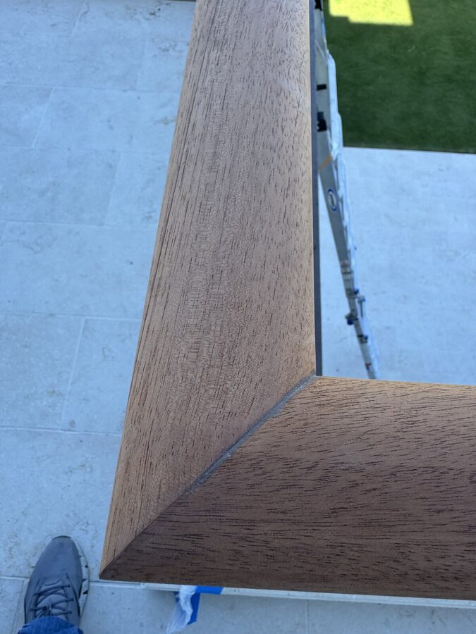 Refinished wood beam joint detail
